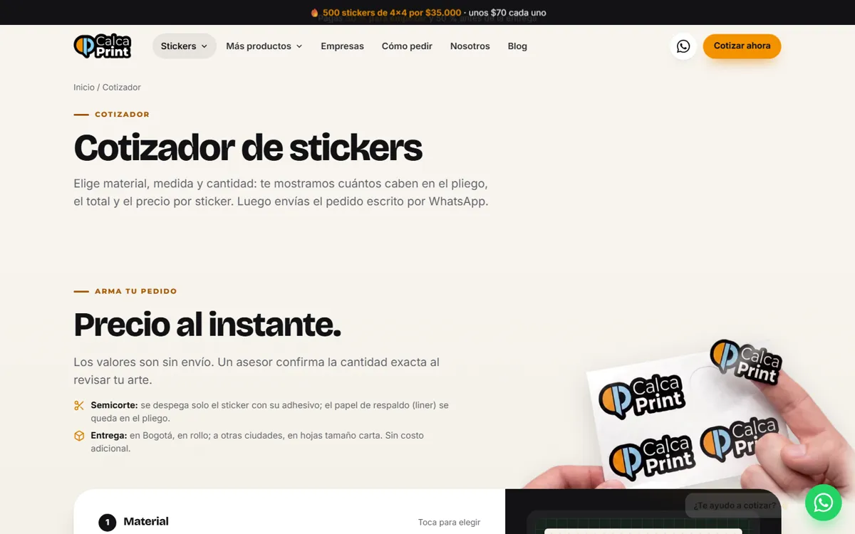 Cotizador de stickers de calcaprint.com