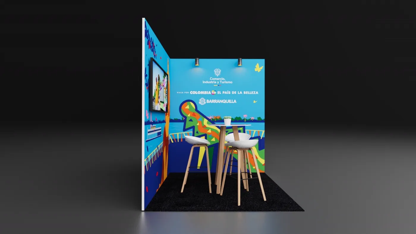 Render del stand ilustrado de Barranquilla, vista lateral
