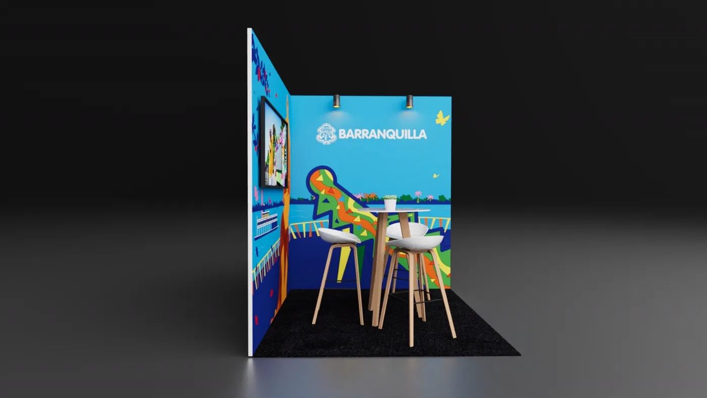 Render del stand ilustrado de Barranquilla, otra vista lateral