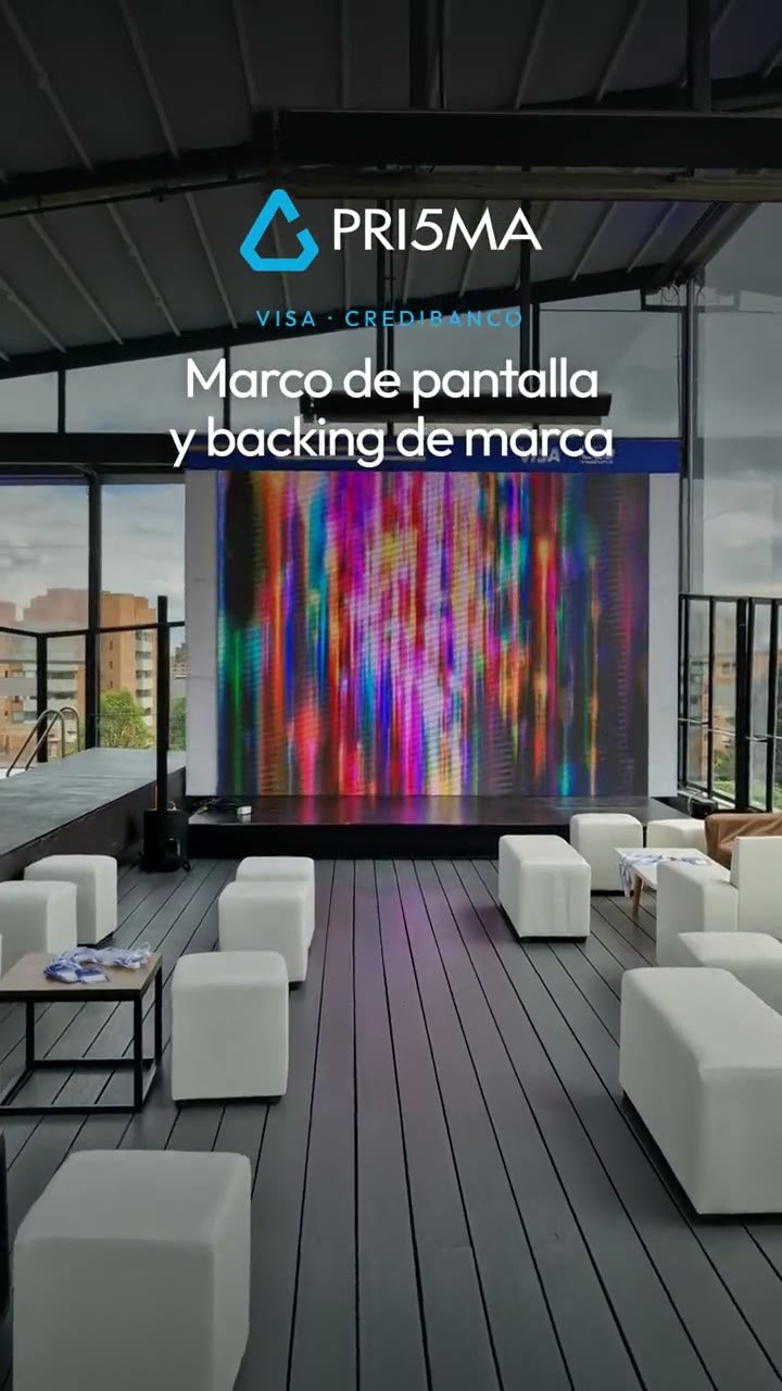 Video resumen del proyecto Marco de pantalla y backing para evento de Visa